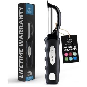 imageZulay Kitchen Premium Vegetable Peeler for Kitchen  Swivel Peeler with Razor Sharp Stainless Steel Blades ampamp Strong Ergonomic Handle  Dishwasher Safe Easy To Use with Blemish Remover  BlackBlackSilver