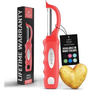 imageZulay Kitchen Premium Vegetable Peeler for Kitchen  Swivel Peeler with Razor Sharp Stainless Steel Blades ampamp Strong Ergonomic Handle  Dishwasher Safe Easy To Use with Blemish Remover  BlackRed