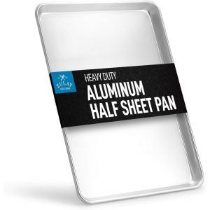 imageZulay Large Aluminum Baking Pan  Half Sheet 13quot x 18quot Baking Sheet For Oven  Perfect Cookie Sheet For Baking Commercial Or Home Use  Heavy Duty ampamp Encapsulated Rim Half Sheet Pans