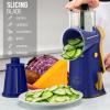 imageZulay Kitchen Rotary Cheese Grater 5 Blade Cheese Shredder  Manual Hand Crank Cheese Grater With Reinforced Suction ampamp 5 Interchangeable Drums  Easy to Use Vegetable Chopper Round Mandoline SlicerBlue and Gold