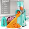 imageZulay Kitchen Rotary Cheese Grater 5 Blade Cheese Shredder  Manual Hand Crank Cheese Grater With Reinforced Suction ampamp 5 Interchangeable Drums  Easy to Use Vegetable Chopper Round Mandoline SlicerTeal