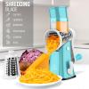 imageZulay Kitchen Rotary Cheese Grater 5 Blade Cheese Shredder  Manual Hand Crank Cheese Grater With Reinforced Suction ampamp 5 Interchangeable Drums  Easy to Use Vegetable Chopper Round Mandoline SlicerWhite and Light Blue