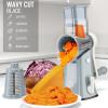imageZulay Kitchen Rotary Cheese Grater 5 Blade Cheese Shredder  Manual Hand Crank Cheese Grater With Reinforced Suction ampamp 5 Interchangeable Drums  Easy to Use Vegetable Chopper Round Mandoline SlicerWhite and Gray