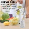 imageZulay Kitchen Rotary Cheese Grater 5 Blade Cheese Shredder  Manual Hand Crank Cheese Grater With Reinforced Suction ampamp 5 Interchangeable Drums  Easy to Use Vegetable Chopper Round Mandoline SlicerWhite  Gold