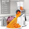 imageZulay Kitchen Rotary Cheese Grater 5 Blade Cheese Shredder  Manual Hand Crank Cheese Grater With Reinforced Suction ampamp 5 Interchangeable Drums  Easy to Use Vegetable Chopper Round Mandoline SlicerGray and White