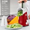 imageZulay Kitchen Rotary Cheese Grater 5 Blade Cheese Shredder  Manual Hand Crank Cheese Grater With Reinforced Suction ampamp 5 Interchangeable Drums  Easy to Use Vegetable Chopper Round Mandoline SlicerWhite and Red