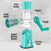 imageZulay Kitchen Rotary Cheese Grater 5 Blade Cheese Shredder  Manual Hand Crank Cheese Grater With Reinforced Suction ampamp 5 Interchangeable Drums  Easy to Use Vegetable Chopper Round Mandoline SlicerTeal