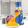 imageZulay Kitchen Rotary Cheese Grater 5 Blade Cheese Shredder  Manual Hand Crank Cheese Grater With Reinforced Suction ampamp 5 Interchangeable Drums  Easy to Use Vegetable Chopper Round Mandoline SlicerWhite and Blue