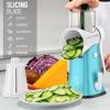 imageZulay Kitchen Rotary Cheese Grater 5 Blade Cheese Shredder  Manual Hand Crank Cheese Grater With Reinforced Suction ampamp 5 Interchangeable Drums  Easy to Use Vegetable Chopper Round Mandoline SlicerWhite and Light Blue