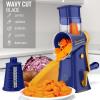 imageZulay Kitchen Rotary Cheese Grater 5 Blade Cheese Shredder  Manual Hand Crank Cheese Grater With Reinforced Suction ampamp 5 Interchangeable Drums  Easy to Use Vegetable Chopper Round Mandoline SlicerBlue and Gold