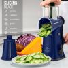 imageZulay Kitchen Rotary Cheese Grater 5 Blade Cheese Shredder  Manual Hand Crank Cheese Grater With Reinforced Suction ampamp 5 Interchangeable Drums  Easy to Use Vegetable Chopper Round Mandoline SlicerSapphire