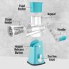 imageZulay Kitchen Rotary Cheese Grater 5 Blade Cheese Shredder  Manual Hand Crank Cheese Grater With Reinforced Suction ampamp 5 Interchangeable Drums  Easy to Use Vegetable Chopper Round Mandoline SlicerWhite and Light Blue