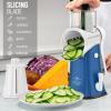 imageZulay Kitchen Rotary Cheese Grater 5 Blade Cheese Shredder  Manual Hand Crank Cheese Grater With Reinforced Suction ampamp 5 Interchangeable Drums  Easy to Use Vegetable Chopper Round Mandoline SlicerWhite and Blue