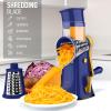 imageZulay Kitchen Rotary Cheese Grater 5 Blade Cheese Shredder  Manual Hand Crank Cheese Grater With Reinforced Suction ampamp 5 Interchangeable Drums  Easy to Use Vegetable Chopper Round Mandoline SlicerBlue and Gold