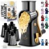 imageZulay Kitchen Rotary Cheese Grater 5 Blade Cheese Shredder  Manual Hand Crank Cheese Grater With Reinforced Suction ampamp 5 Interchangeable Drums  Easy to Use Vegetable Chopper Round Mandoline SlicerBlack and Gold