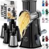 imageZulay Kitchen Rotary Cheese Grater 5 Blade Cheese Shredder  Manual Hand Crank Cheese Grater With Reinforced Suction ampamp 5 Interchangeable Drums  Easy to Use Vegetable Chopper Round Mandoline SlicerBlack Gray
