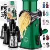 imageZulay Kitchen Rotary Cheese Grater 5 Blade Cheese Shredder  Manual Hand Crank Cheese Grater With Reinforced Suction ampamp 5 Interchangeable Drums  Easy to Use Vegetable Chopper Round Mandoline SlicerBlack and Green