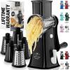 imageZulay Kitchen Rotary Cheese Grater 5 Blade Cheese Shredder  Manual Hand Crank Cheese Grater With Reinforced Suction ampamp 5 Interchangeable Drums  Easy to Use Vegetable Chopper Round Mandoline SlicerBlack