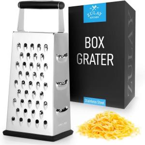 imageZulay Large 4Sided Cheese Grater  Stainless Steel Grater With Easy Grip Handle ampamp AntiSkid Base  Wide Grating Surface Box Grater With Sharp Blades For Parmesan Cheese Ginger Vegetables ampamp More