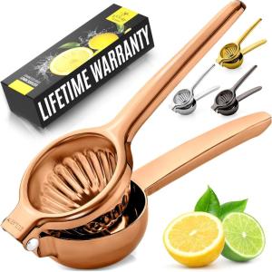 imageZulay Extra Large Lemon Squeezer Stainless Steel  Easy Squeeze Heavy Duty Lemon Juicer Hand Press  Ergonomic Citrus Squeezer ampamp Fruit Juicer for Small Oranges Lemons ampamp LimesRose Gold