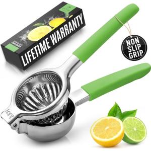 imageZulay Extra Large Lemon Squeezer Stainless Steel  Easy Squeeze Heavy Duty Lemon Juicer Hand Press  Ergonomic Citrus Squeezer ampamp Fruit Juicer for Small Oranges Lemons ampamp LimesLight Green Grip