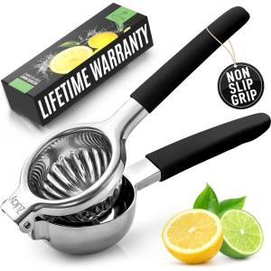 imageZulay Extra Large Lemon Squeezer Stainless Steel  Easy Squeeze Heavy Duty Lemon Juicer Hand Press  Ergonomic Citrus Squeezer ampamp Fruit Juicer for Small Oranges Lemons ampamp LimesBlack Grip