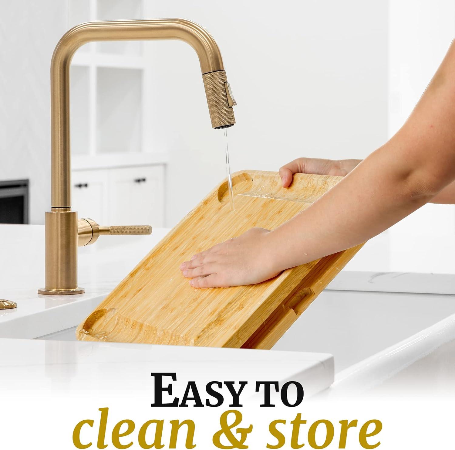 imageZulay Kitchen Premium Bamboo Cheese Board Set  Extra Thick Bamboo Charcuterie Board Set with 4 Piece Knife Set  Wooden Cheese Board is Perfect for Charcuterie Wine and Cheese Deluxe Set