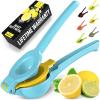 imageZulay Kitchen Metal 2in1 Lemon Squeezer  Sturdy Max Extraction Hand Juicer Lemon Squeezer Gets Every Last Drop  Easy to Clean Manual Citrus Juicer  EasyUse Lemon Juicer Squeezer  GreenLimeCool Blue and Yellow