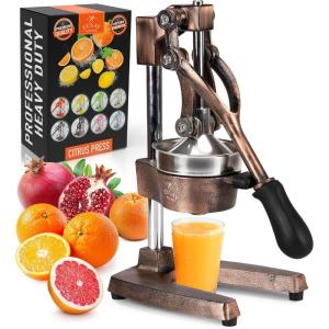 image:imageZulay Kitchen 9 in 1 Cast Iron Juicer  EasytoClean HeavyDuty Manual Juicer with Presser Attachment to Juice All Types of Fruits Extra Tall with Stainless Steel Bowl  BlackCopper