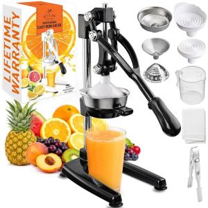 image:imageZulay Kitchen 9 in 1 Cast Iron Juicer  EasytoClean HeavyDuty Manual Juicer with Presser Attachment to Juice All Types of Fruits Extra Tall with Stainless Steel Bowl  BlackBlack