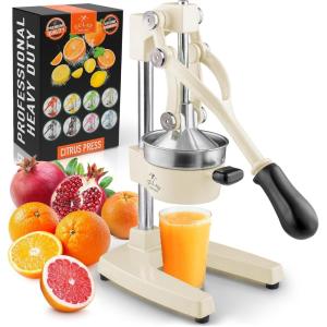 image:imageZulay Kitchen 9 in 1 Cast Iron Juicer  EasytoClean HeavyDuty Manual Juicer with Presser Attachment to Juice All Types of Fruits Extra Tall with Stainless Steel Bowl  BlackCream