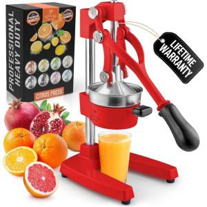 image:imageZulay Kitchen 9 in 1 Cast Iron Juicer  EasytoClean HeavyDuty Manual Juicer with Presser Attachment to Juice All Types of Fruits Extra Tall with Stainless Steel Bowl  BlackRed