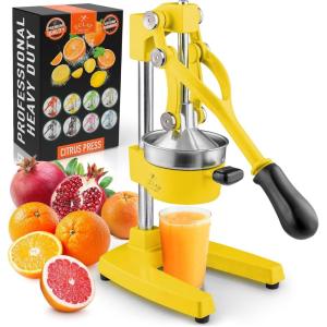 image:imageZulay Kitchen 9 in 1 Cast Iron Juicer  EasytoClean HeavyDuty Manual Juicer with Presser Attachment to Juice All Types of Fruits Extra Tall with Stainless Steel Bowl  BlackYellow
