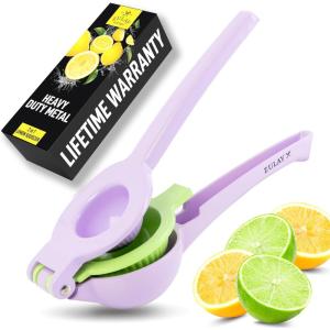 image:imageZulay Kitchen 9 in 1 Cast Iron Juicer  EasytoClean HeavyDuty Manual Juicer with Presser Attachment to Juice All Types of Fruits Extra Tall with Stainless Steel Bowl  BlackLight Purple  Lime