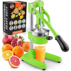 image:imageZulay Kitchen 9 in 1 Cast Iron Juicer  EasytoClean HeavyDuty Manual Juicer with Presser Attachment to Juice All Types of Fruits Extra Tall with Stainless Steel Bowl  BlackLight Green
