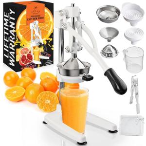image:imageZulay Kitchen Cast Iron Juicer  EasytoClean HeavyDuty Manual Juicer Professional Citrus Juicer  Stainless Steel Lemon Squeezer  Manual Citrus Press amp Orange Squeezer  Orange Juicer  Navy9 in 1  White