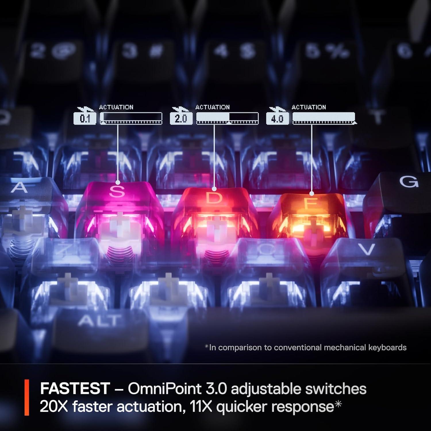 imageSteelSeries Apex Pro Mini Gen 3 OmniPoint 30 HyperMagnetic Switches  Adjustable Actuation  Rapid Trigger  GameReady Presets  Protection Mode  Rapid TapSOCD  RGB  PBT Keycaps  USBC