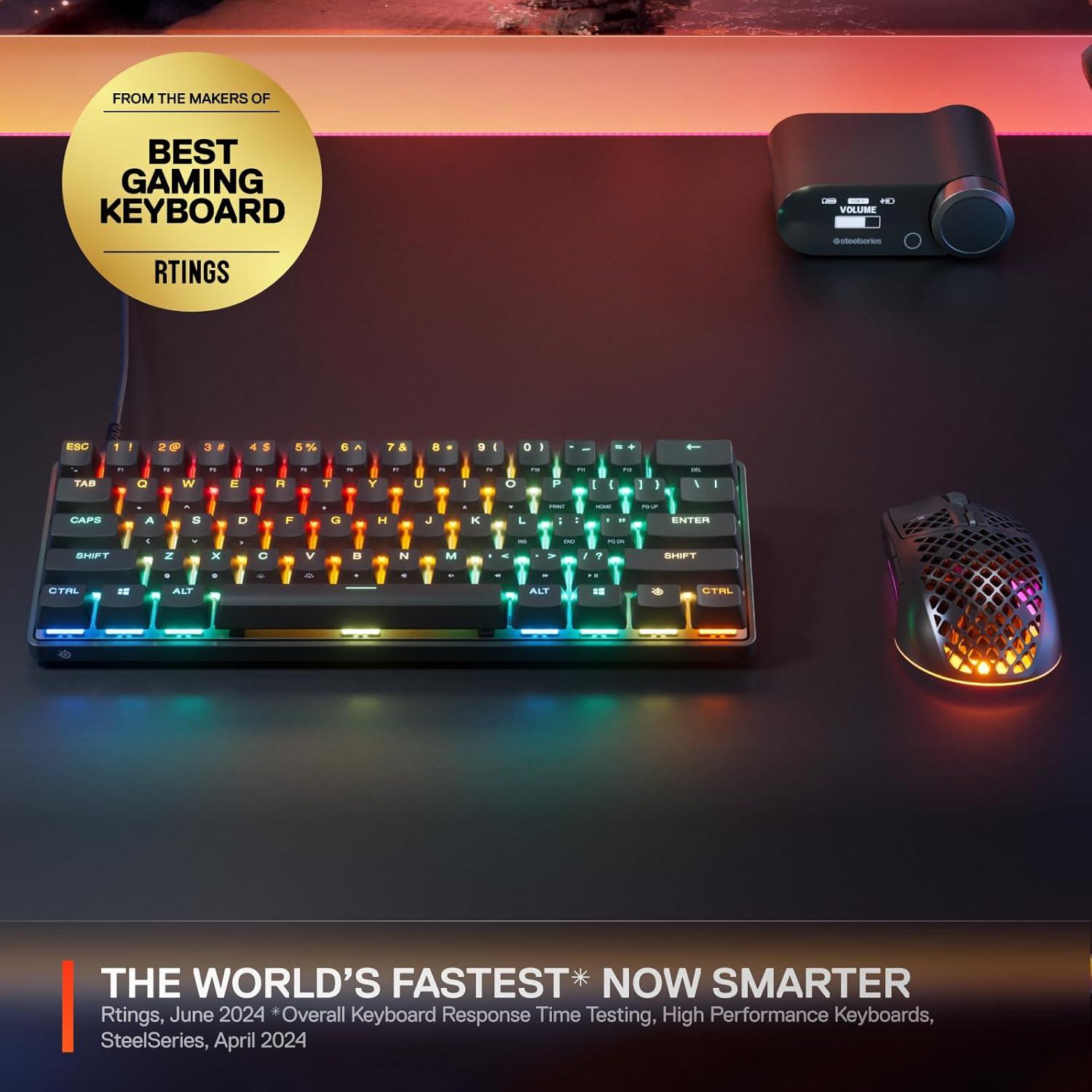 imageSteelSeries Apex Pro Mini Gen 3 OmniPoint 30 HyperMagnetic Switches  Adjustable Actuation  Rapid Trigger  GameReady Presets  Protection Mode  Rapid TapSOCD  RGB  PBT Keycaps  USBC