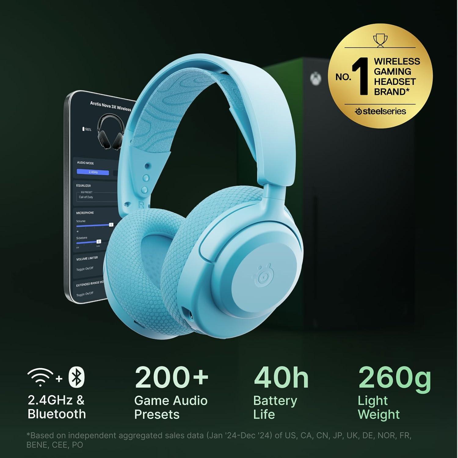 imageSteelSeries Arctis Nova 3X Wireless MultiPlatform Gaming Headset  Mobile App Control  40 HR Battery  Neodymium Magnetic Drivers  24GHzBluetooth  Xbox PS5 PC Switch Mobile  BlackAqua