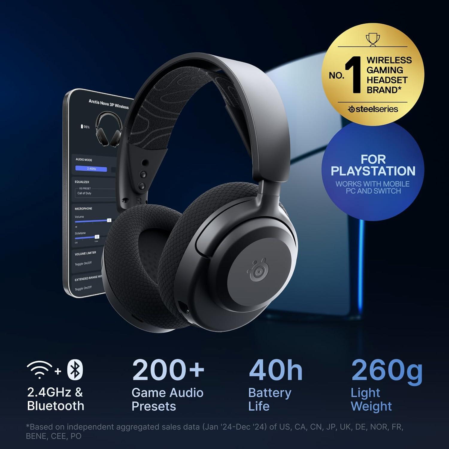 imageSteelSeries Arctis Nova 3X Wireless MultiPlatform Gaming Headset  Mobile App Control  40 HR Battery  Neodymium Magnetic Drivers  24GHzBluetooth  Xbox PS5 PC Switch Mobile  BlackBlack