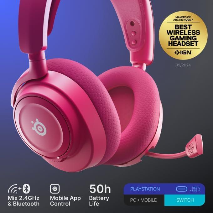 imageSteelSeries Arctis Nova 7P Wireless Gen 2 Gaming Headset  RealTime App Control 50 HR Play Neodymium Magnetic Drivers Mix 24GHzBluetooth PS5 PS4 PC Switch 12 Mobile  BlackMagenta