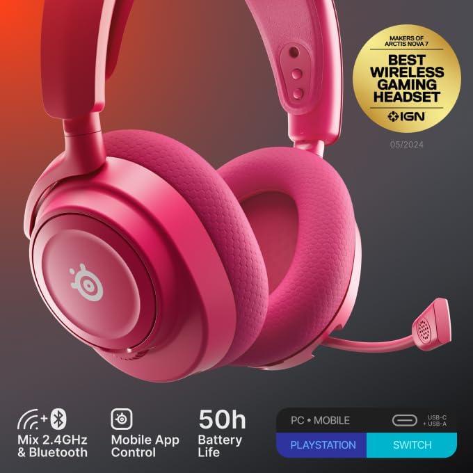 imageSteelSeries Arctis Nova 7P Wireless Gen 2 Gaming Headset  RealTime App Control 50 HR Play Neodymium Magnetic Drivers Mix 24GHzBluetooth PS5 PS4 PC Switch 12 Mobile  BlackMagenta