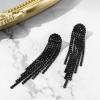 imageBriLove Clipon Earrings Rhinestone Dangling for Women Fashion Long Chandelier Sparkle Crystal Tassel Dangle Drop EarringBlack BlackTone
