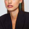 imageBriLove Clipon Earrings Rhinestone Dangling for Women Fashion Long Chandelier Sparkle Crystal Tassel Dangle Drop EarringEmerald Color GreenTone