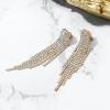 imageBriLove Clipon Earrings Rhinestone Dangling for Women Fashion Long Chandelier Sparkle Crystal Tassel Dangle Drop EarringIredescent AB GoldTone