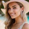 imageBriLove Rhinestone Earrings Dangling for Women Fashion Long Chandelier Sparkle Crystal Tassel Dangle Drop Earring for Party Prom AccessoriesIredescent AB SilverTone