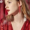 imageBriLove Rhinestone Earrings Dangling for Women Fashion Long Chandelier Sparkle Crystal Tassel Dangle Drop Earring for Party Prom AccessoriesRuby Color GoldTone