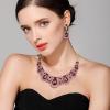 imageBriLove Womens Costume Fashion Crystal Teardrop Hollow Scroll Statement Necklace Dangle Earrings SetAmethyst Color GoldTone