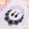 imageBriLove Womens Costume Fashion Crystal Teardrop Hollow Scroll Statement Necklace Dangle Earrings SetBlack SilverTone
