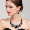 imageBriLove Womens Costume Fashion Crystal Teardrop Hollow Scroll Statement Necklace Dangle Earrings SetBlack SilverTone